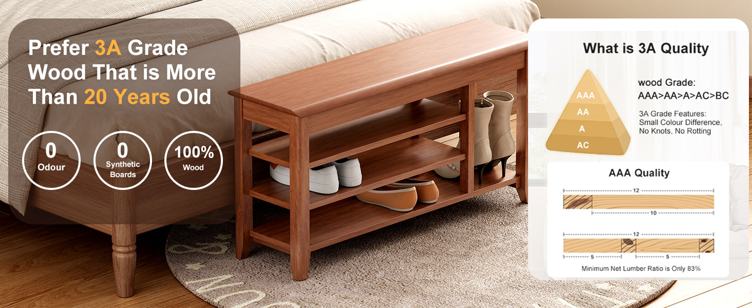 Adjustable shoe-changing bench, storage bench, hidden storage. With a load-bearing capacity of up to 550 pounds, suitable for bedrooms and corridors. 100% solid wood. - Grand Goldman Shop