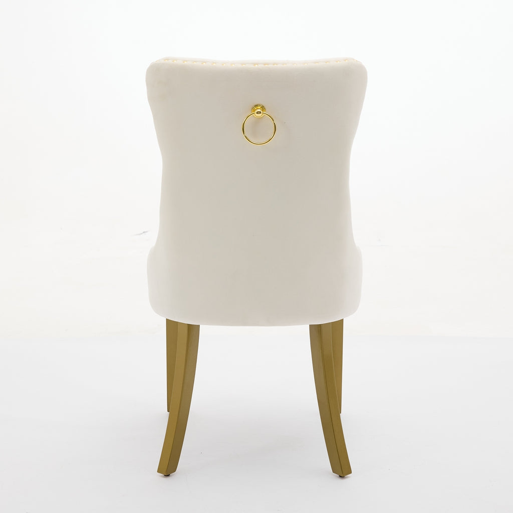 A&A Furniture, Nikki Collection Modern, High-end Tufted Solid Wood Contemporary Velvet Upholstered Dining Chair with golden Wood Legs Nailhead Trim 2-Pcs Set, Milky White,SW1401MW - Grand Goldman Shop