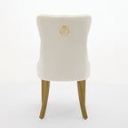 A&A Furniture, Nikki Collection Modern, High-end Tufted Solid Wood Contemporary Velvet Upholstered Dining Chair with golden Wood Legs Nailhead Trim 2-Pcs Set, Milky White,SW1401MW - Grand Goldman Shop