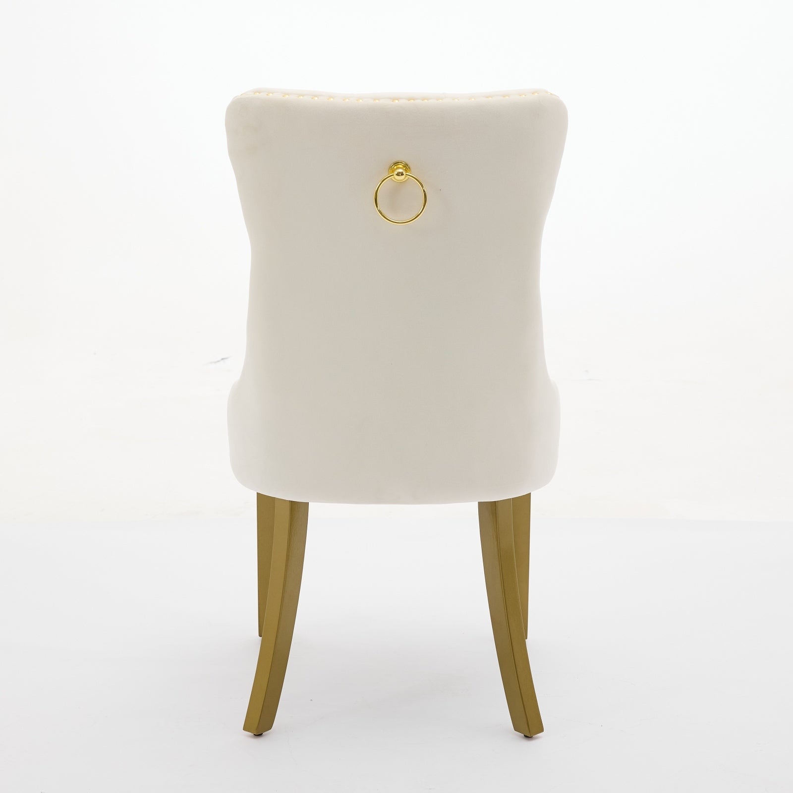 A&A Furniture, Nikki Collection Modern, High-end Tufted Solid Wood Contemporary Velvet Upholstered Dining Chair with golden Wood Legs Nailhead Trim 2-Pcs Set, Milky White,SW1401MW - Grand Goldman Shop