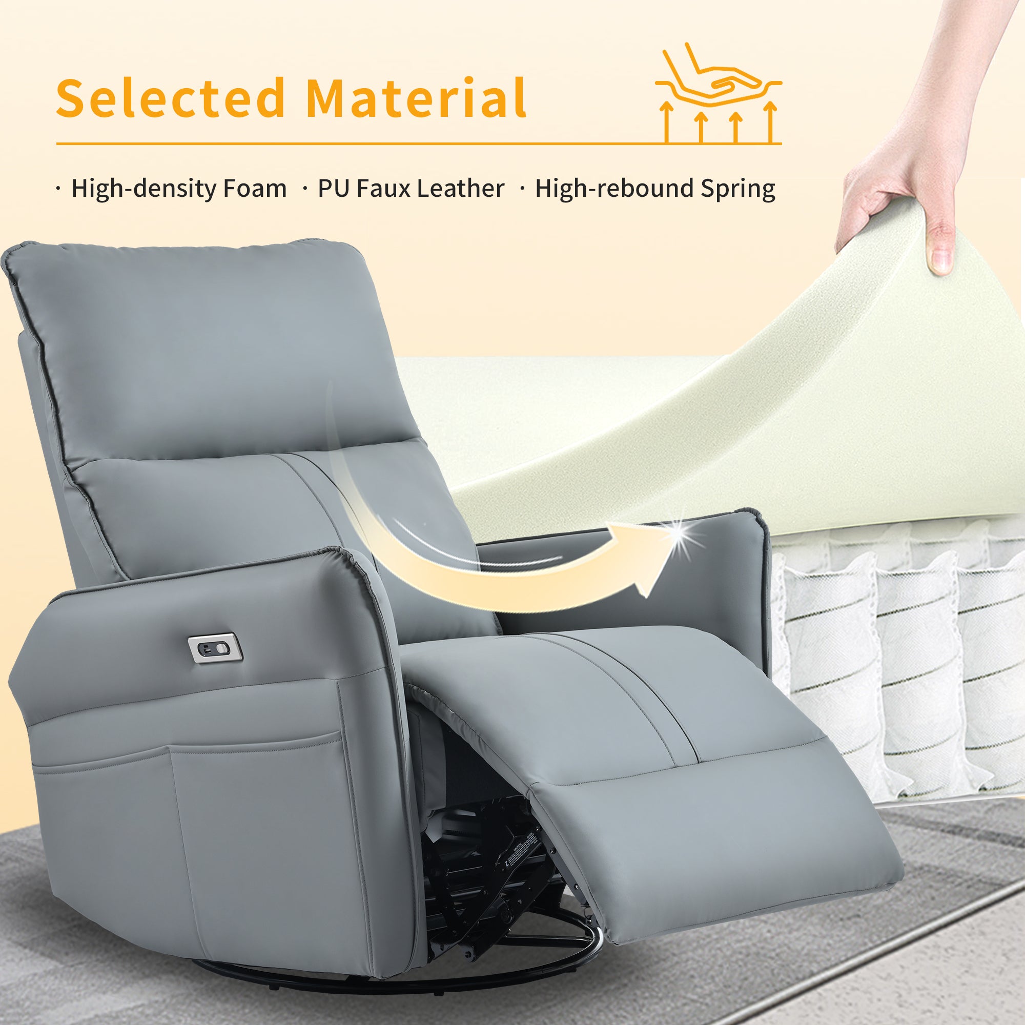 Power Swivel Rocker Recliner Chair for Adults, 270° Swivel Rocking Recliner Chair,Electric Small Recliners for Small Spaces, Single Sofa Recliner for Living Room, Bedroom,RV (Blue-gray+270° Swivel) - Grand Goldman Shop