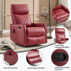 Red Faux Leather Heat Massage Manual Recliner Chair with Rocker and Swivel for Living Room - Grand Goldman Shop