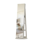 360°Swivel Jewelry Cabinet with Full Length Mirror, 360°Rotating Standing Jewelry Armoire Organizer, Lockable Storage Cabinet, Interior Lighted Mirror, White - Grand Goldman Shop