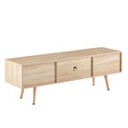 Natural Rattan TV Cabinet with Double Sliding Doors, Adjustable Shelf, Solid Wood Legs, 55.12 Inches - Grand Goldman Shop