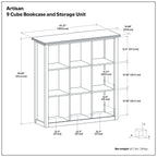 Artisan 9 Cube Bookcase and Storage Unit in Russet Brown, Solid Wood Transitional Style with Hand-Finished Glazed Finish - Gr