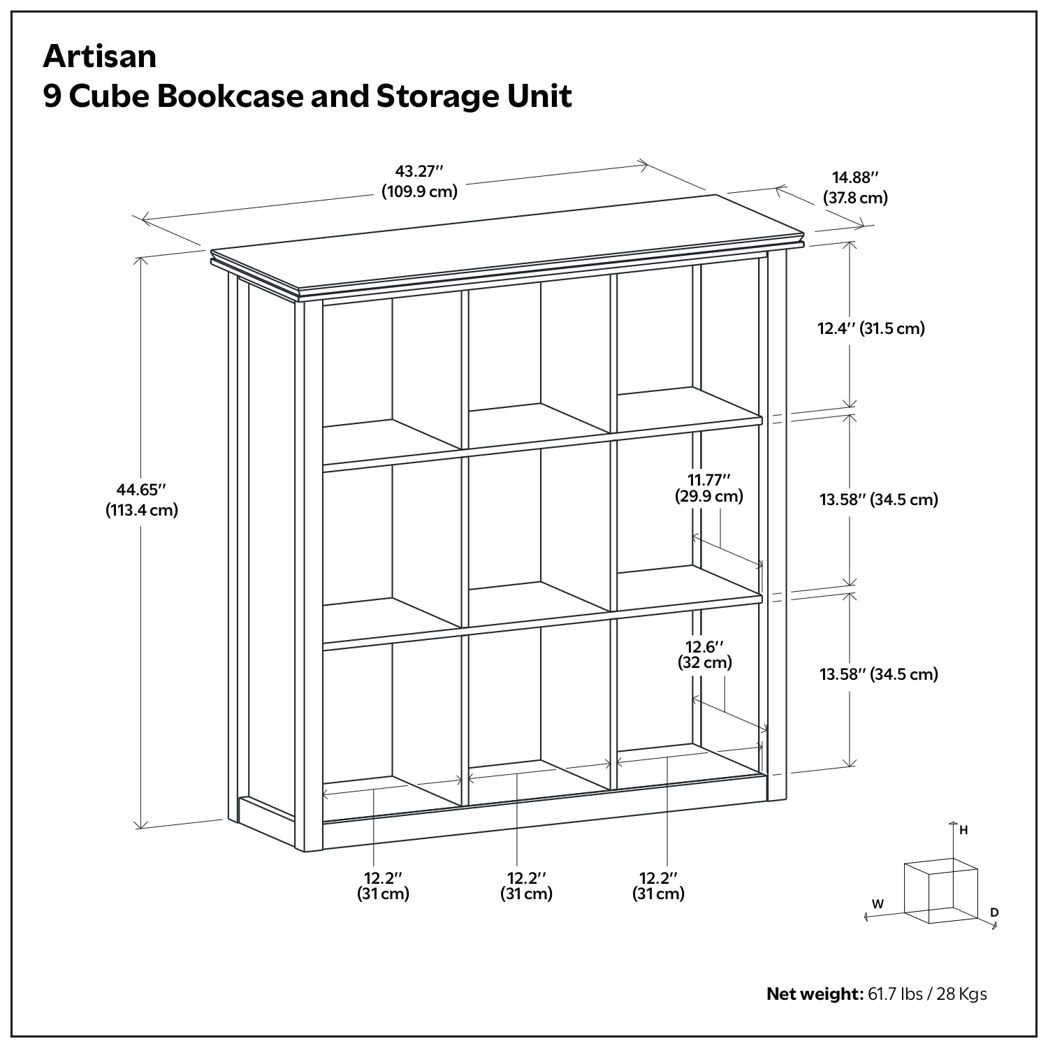 Artisan 9 Cube Bookcase and Storage Unit in Russet Brown, Solid Wood Transitional Style with Hand-Finished Glazed Finish - Gr
