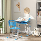 Qaba Kids Desk and Chairs Set, Height Adjustable Children School Study Desk with Tilt Desktop, Storage Drawer, Pen Slot, Hook