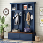 Farmhouse 4-in-1 Hall Tree with Wood Grain Bench, Mudroom Versatile Coat Rack with 2 Large Drawer, Entrance Organizer for Hallway, Living Room, Blue, 55.9'W (OLD SKU: N721P313099C) - Grand Goldman Shop