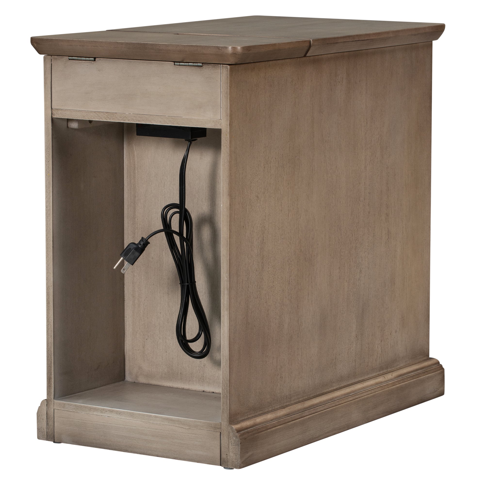 U-Can Classic Vintage Livingroom End Table Side Table with USB Ports and One Multifunctional Drawer with cup holders, Antique Brown (Old SKU: WF296294AAD) - Grand Goldman Shop