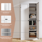 61' White Metal Kitchen Pantry Cabinet with Adjustable Storage and 4 Heavy Duty Shelves - Grand Goldman Shop