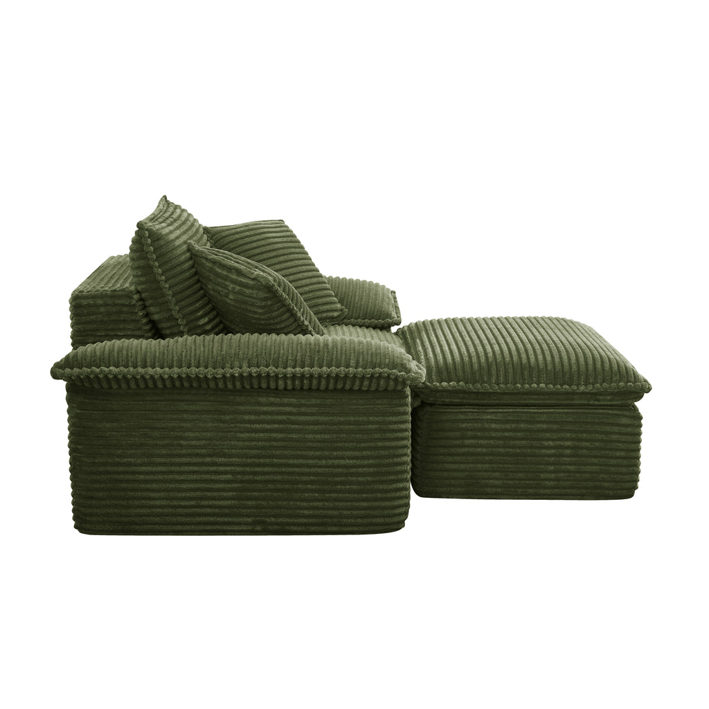 47' Oversized Sofa Chair and a Half with Deep Seat & Movable 2-Layer Ottoman Set,  Cloud Sofa Bed with Chaise, 1-Seater Modular Sectional Sleeper Couch for Living Room, No Assembly Teddy-Fleece, Green - Grand Goldman Shop