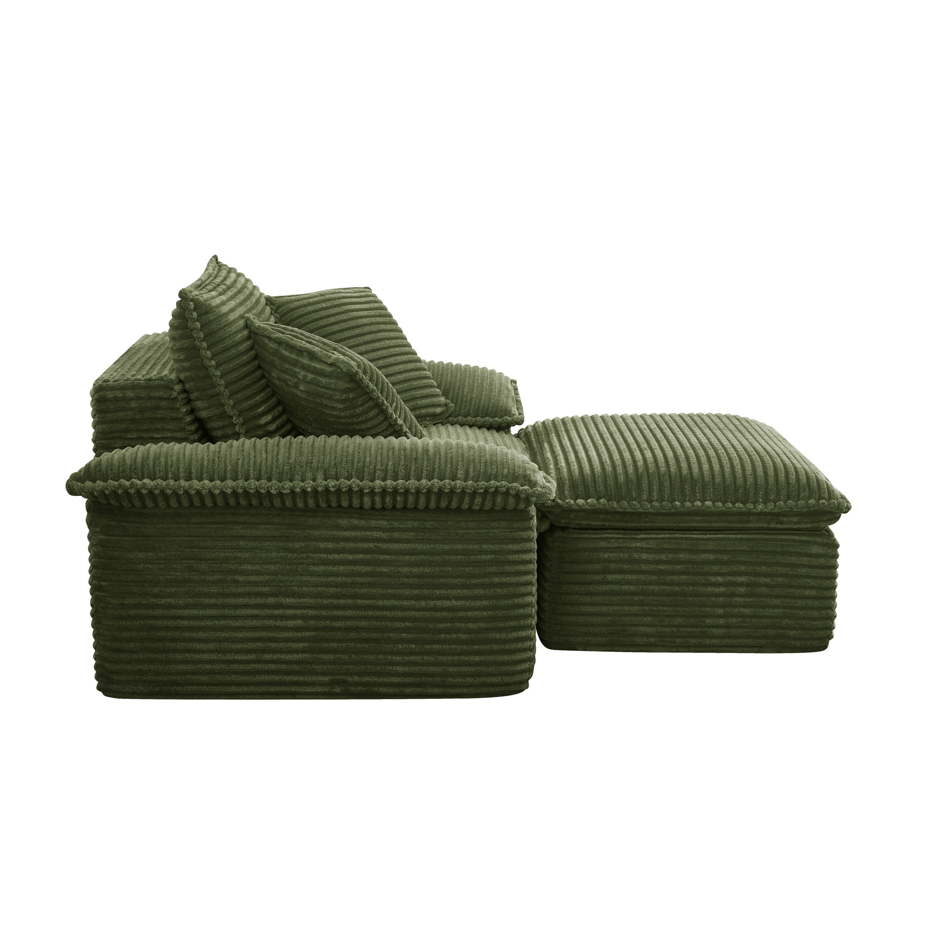 47' Oversized Sofa Chair and a Half with Deep Seat & Movable 2-Layer Ottoman Set,  Cloud Sofa Bed with Chaise, 1-Seater Modular Sectional Sleeper Couch for Living Room, No Assembly Teddy-Fleece, Green - Grand Goldman Shop