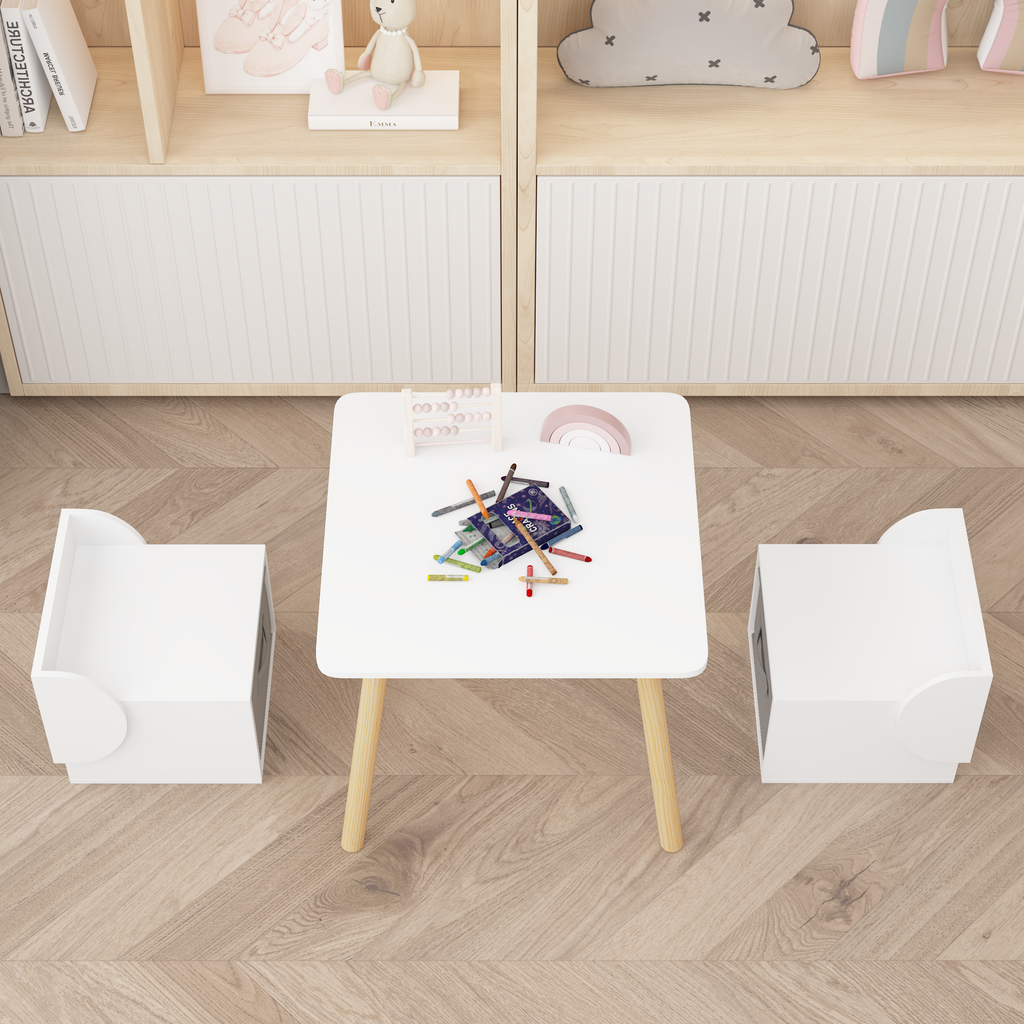 Kids Table and 2 Chair Set with Storage Bins, 3-Piece Toddler Activity Play Table for Arts & Crafts, Reading, Drawing, Wooden