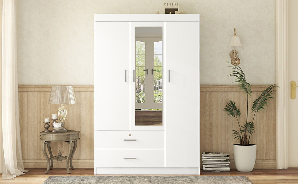 3-Door Mirror Wardrobe with shelves, White - Grand Goldman Shop