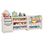Kids Toy Storage with Bookshelf, 4-Tier Toy Storage Organizer with 10 Movable Plastic Bins, Kids Cubby Cabinet with Bookshelf