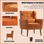 Modern Accent Chair,Chenille Arm Chairs for Living Room,Upholstered Mordern Armchair,Comfy Soft Padded Lounge Chair in Small Space, Bedroom, w/Pillow, Solid Wood Leg (Orange) - Grand Goldman Shop
