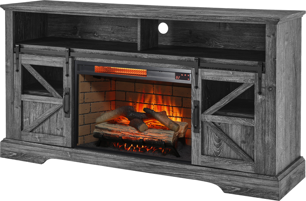 60 Inch Electric Fireplace Entertainment Center With Door Sensor-Dark Rustic Oak - Grand Goldman Shop