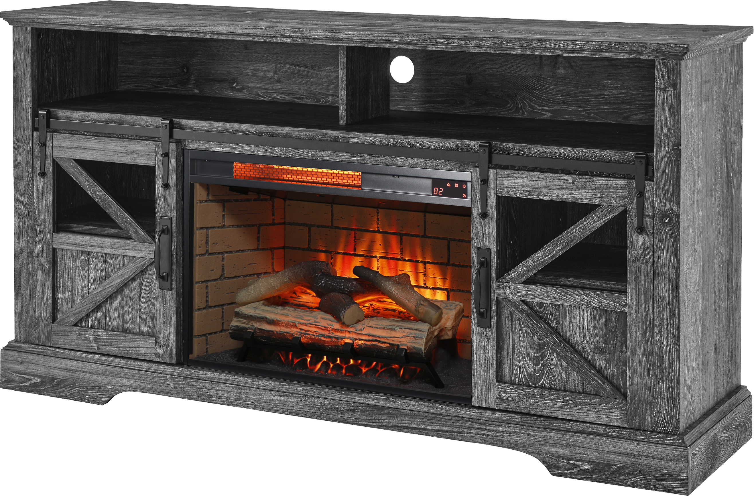 60 Inch Electric Fireplace Entertainment Center With Door Sensor-Dark Rustic Oak - Grand Goldman Shop