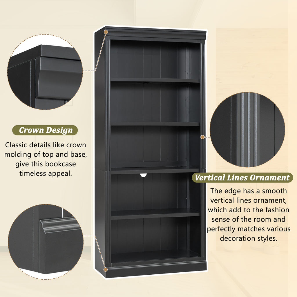 83' Tall Wood Bookcase Suite with light strip ,5-Tier Home Decor Bookcase Suite with Adjustable Shelves,Storage Organizer,Fre