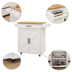 Kitchen island rolling trolley cart with Adjustable Shelves & towel rack & seasoning rack rubber wood table top-White - Grand Goldman Shop