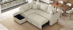 Modern L-shaped Sectional Pull Out Sofa Bed with USB Ports and Storage Ottoman, Beige, Jacquard Fabric, 82.6' - Grand Goldman Shop