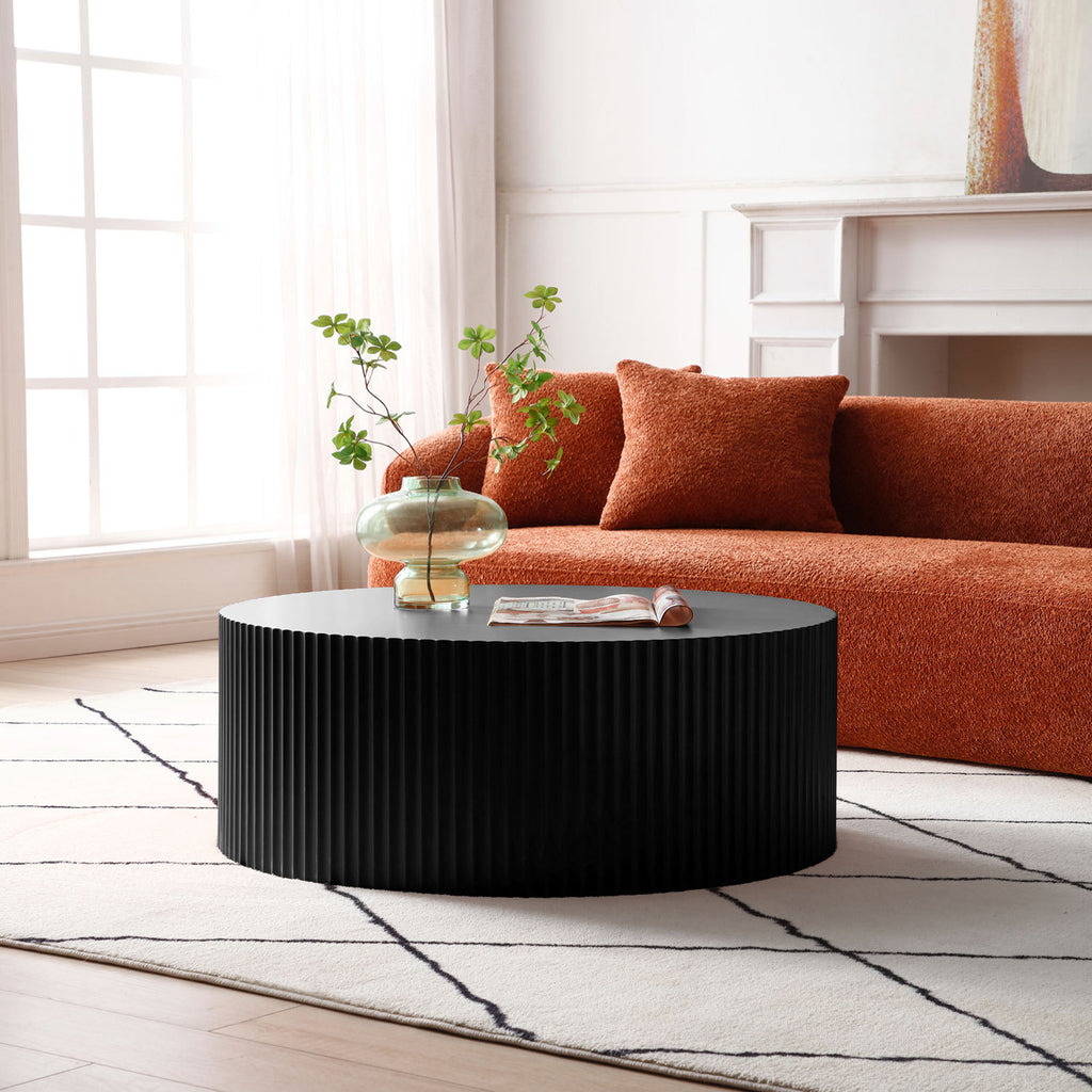 Sleek and Modern Round Coffee Table with Eye-Catching Relief Design, Black(Same Sku:W876P252219) - Grand Goldman Shop