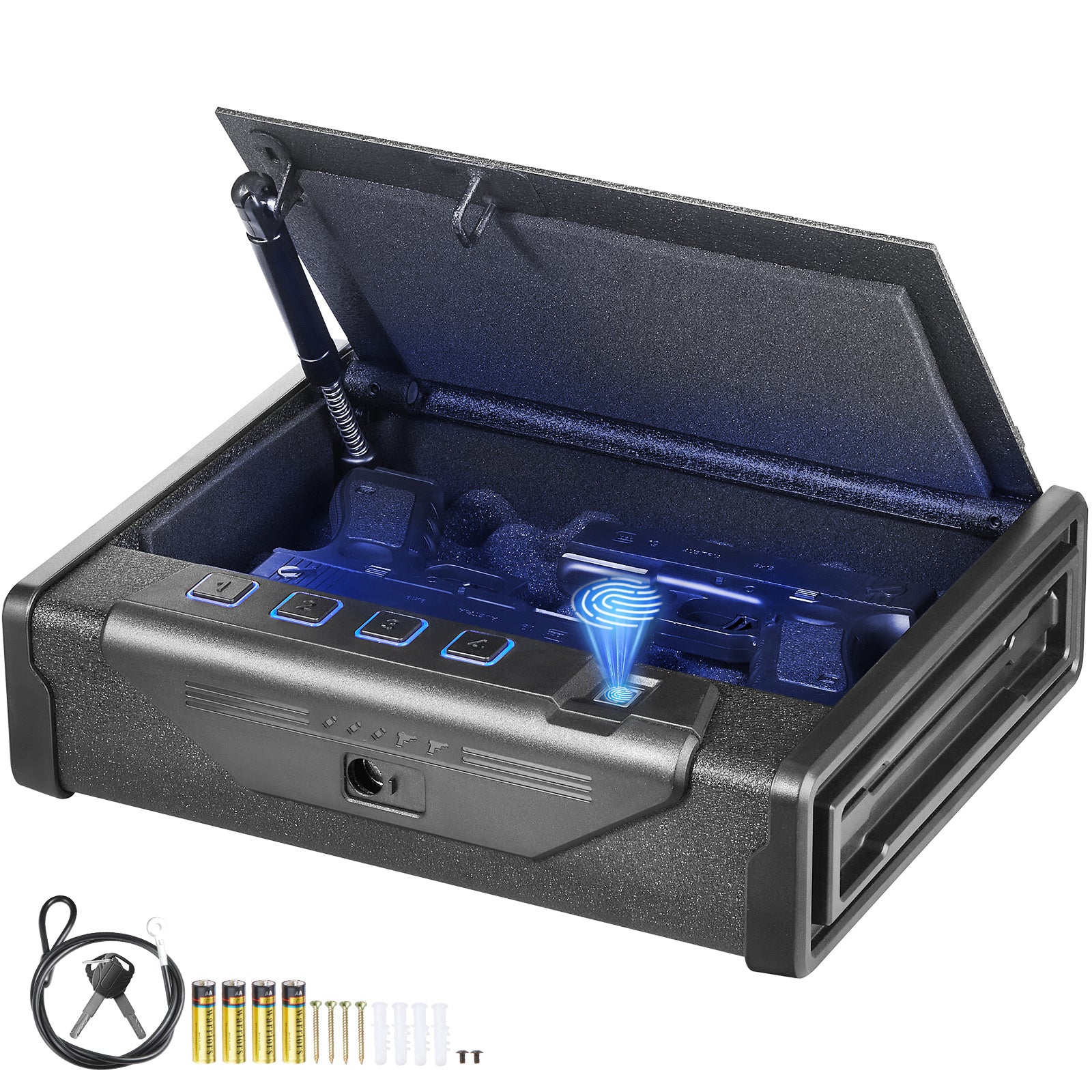Gun Safe for Pistols, Biometric Gun Safe with Three Quick Access Ways of Fingerprints, Passwords and Keys, Handgun Safe for 2