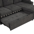 Black Convertible L-shaped Sofa Couch with Storage, Cup Holders, USB Ports, Chenille Fabric, 83.5' - Grand Goldman Shop
