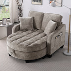 Two-seater sofa, double sofa chaise longue, with irregular armrests and backrests, footrest with storage space, comes with two small throw pillows, suitable for living room and bedroom - Brown - Grand Goldman Shop