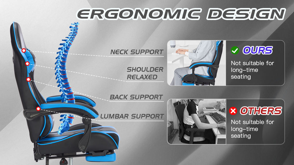 Gaming Chair with Footrest, Ergonomic Computer Chair with Headrest and Lumbar Support, Breathable Material Height Adjustable 