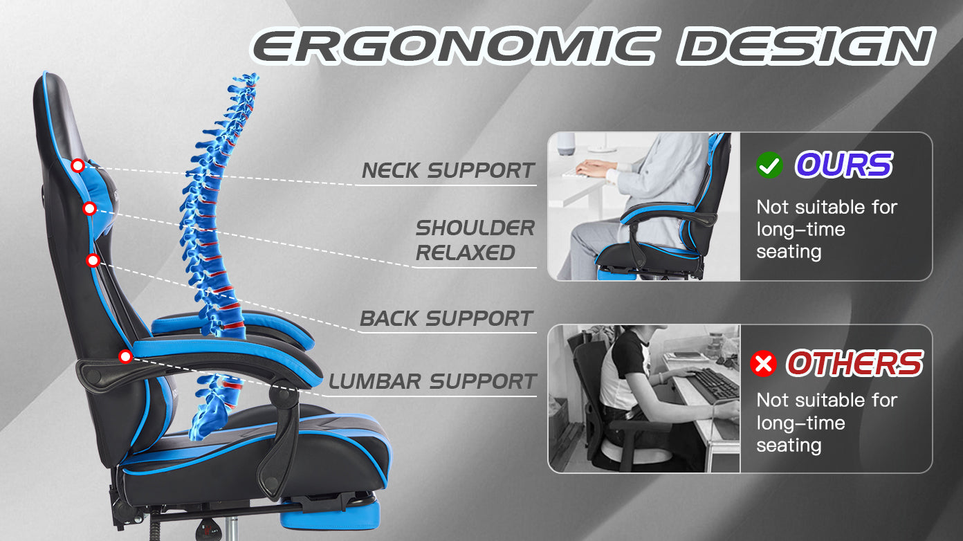 Gaming Chair with Footrest, Ergonomic Computer Chair with Headrest and Lumbar Support, Breathable Material Height Adjustable 
