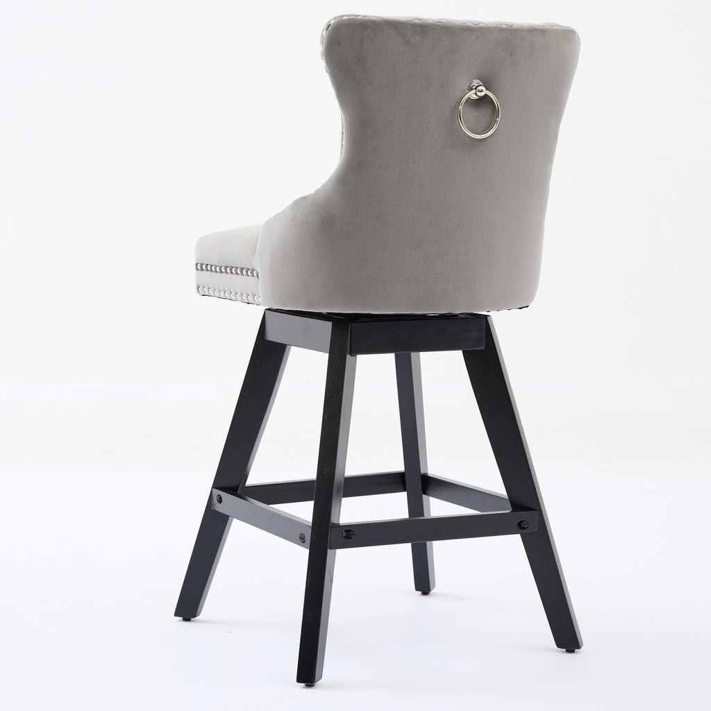 Swivel Velvet Barstools with Button Tufted Decoration and Wooden Legs, and Chrome Nailhead Trim, Leisure Style Bar Chairs,Bar stools, Set of 2 (Gray),SW1860GY - Grand Goldman Shop