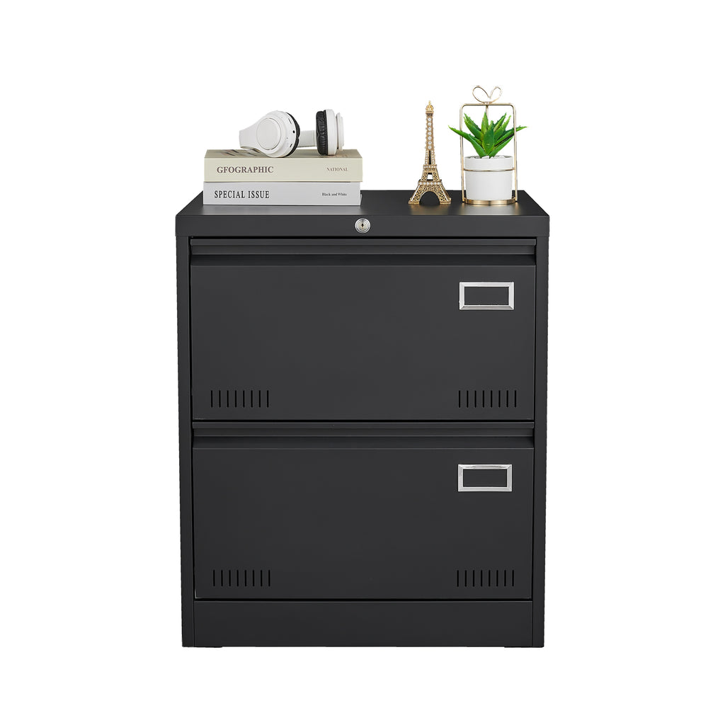 Modern Black Metal 2 Drawer Lateral File Cabinet with Lock for Home Office Use | Premium Home Decor - Grand Goldman