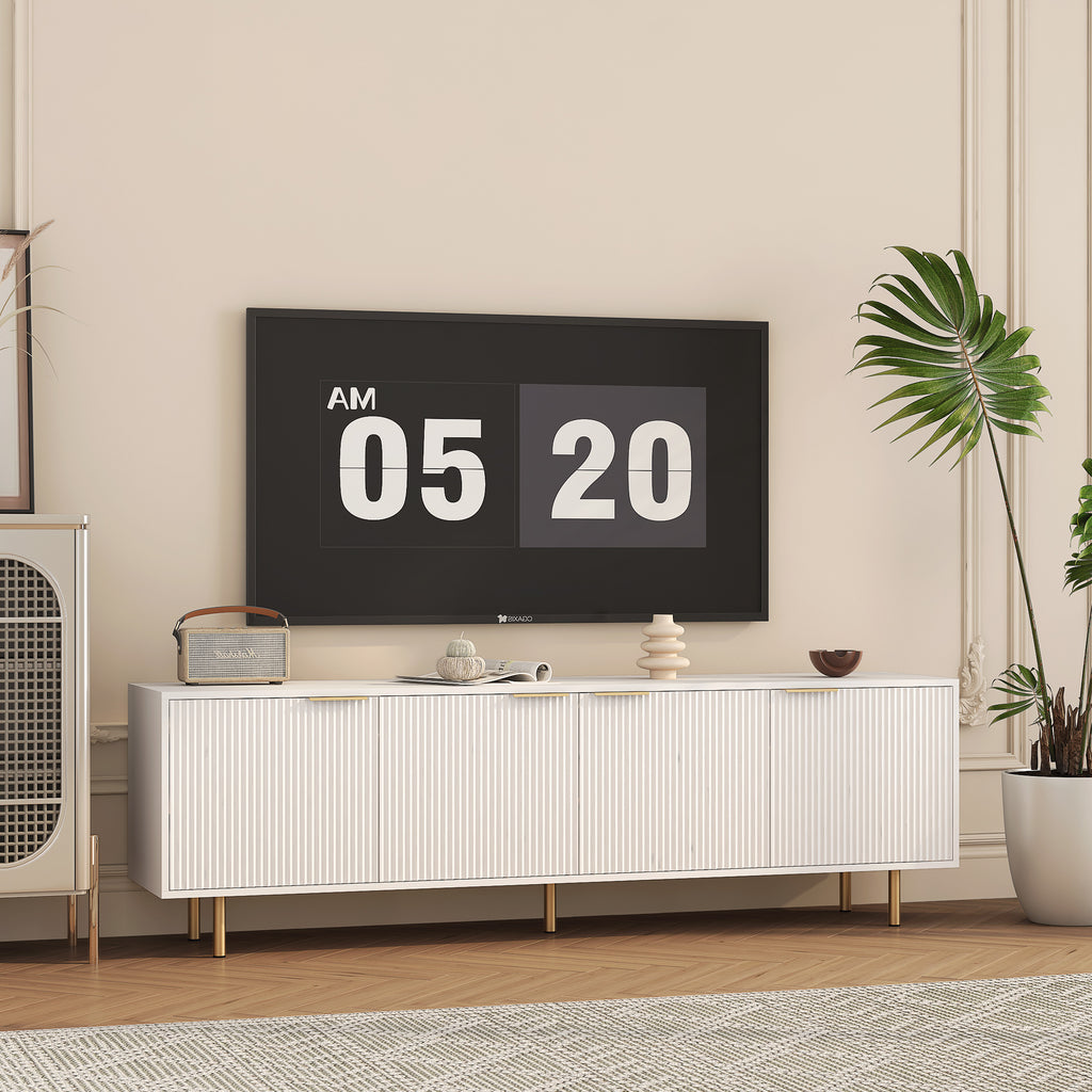 White Modern TV Stand Fluted 68' t, Entertainment Center with Storage Doors, TV Console Media Cabinet,  for 55+ Inch TV, Living Room - Grand Goldman Shop