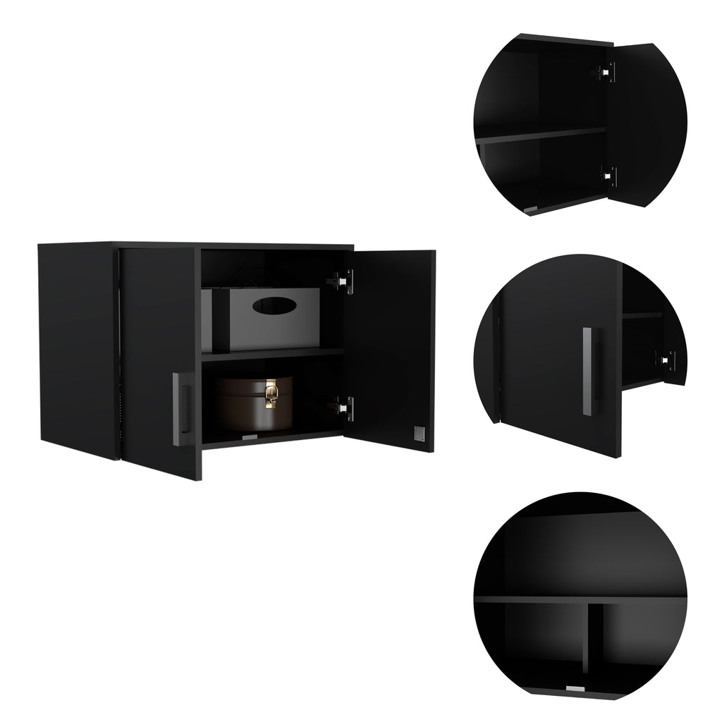 Wall Storage Cabinet Lions, 3 Shelves, Double Door, Black Wengue Finish - Grand Goldman