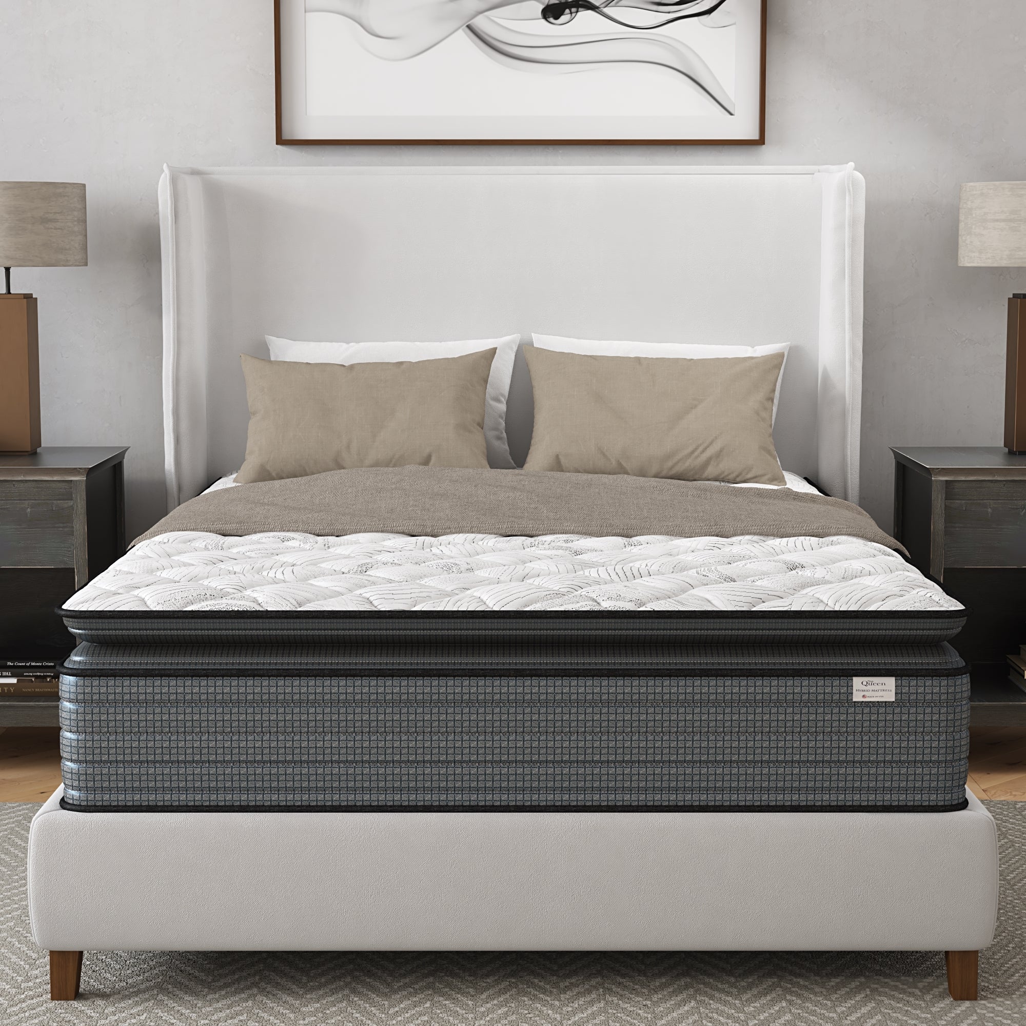 NapQueen Isabella 14 Inch Queen Hybrid Pillow Top Mattress in Grey+White with Foam+Spring Construction, CertiPUR-US Certified, Made in USA - Grand Goldman Shop