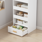Stylish 4-Tier Freestanding Bookshelf with 3 Sliding Drawers and 1 Bottom Drawer in White, Engineered Wood - Available at Gra