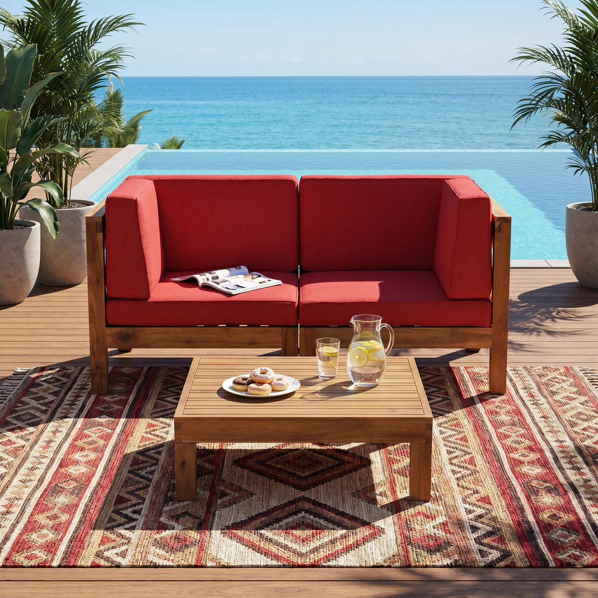 BRAVA X-BACK - 2-Sitzer Ecksofa mit Couchtisch, Rot