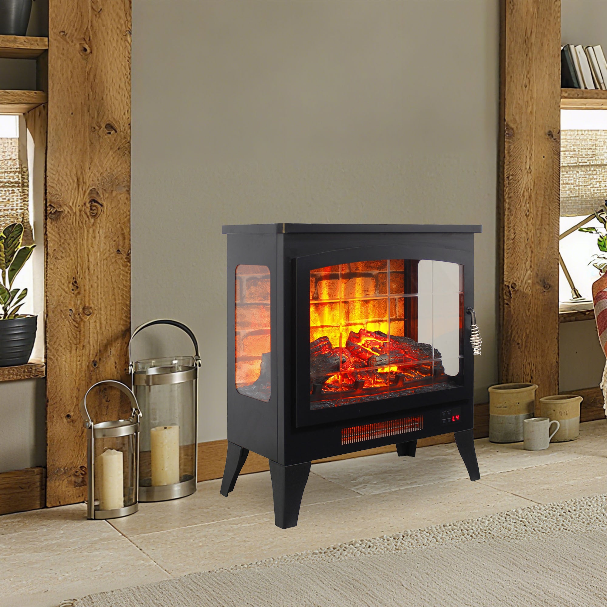 21 inchThree-sided Freestanding Electric Fireplace Stove heater with 3D Flame effect with remote control - Grand Goldman Shop