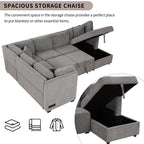 U-shaped Sectional Sofa Pull out Sofa Bed with USB Ports, Power Sockets, Storage Chaise, Light Gray Chenille, 108.6' - Grand Goldman Shop