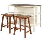 TOPMAX Rustic 3-piece Stationary Kitchen Island Set with Butcher Block and Seating, Walnut and Cream White - Grand Goldman Shop