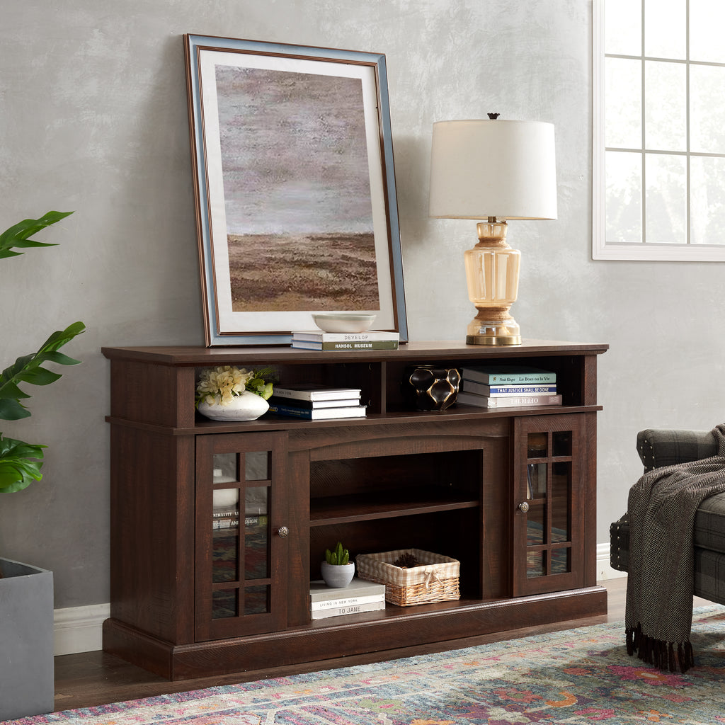 Classic TV Media Stand Modern Entertainment Console for TV Up to 65' with Open and Closed Storage Space, Espresso, 58.25'W*15.75'D*32'H - Grand Goldman Shop