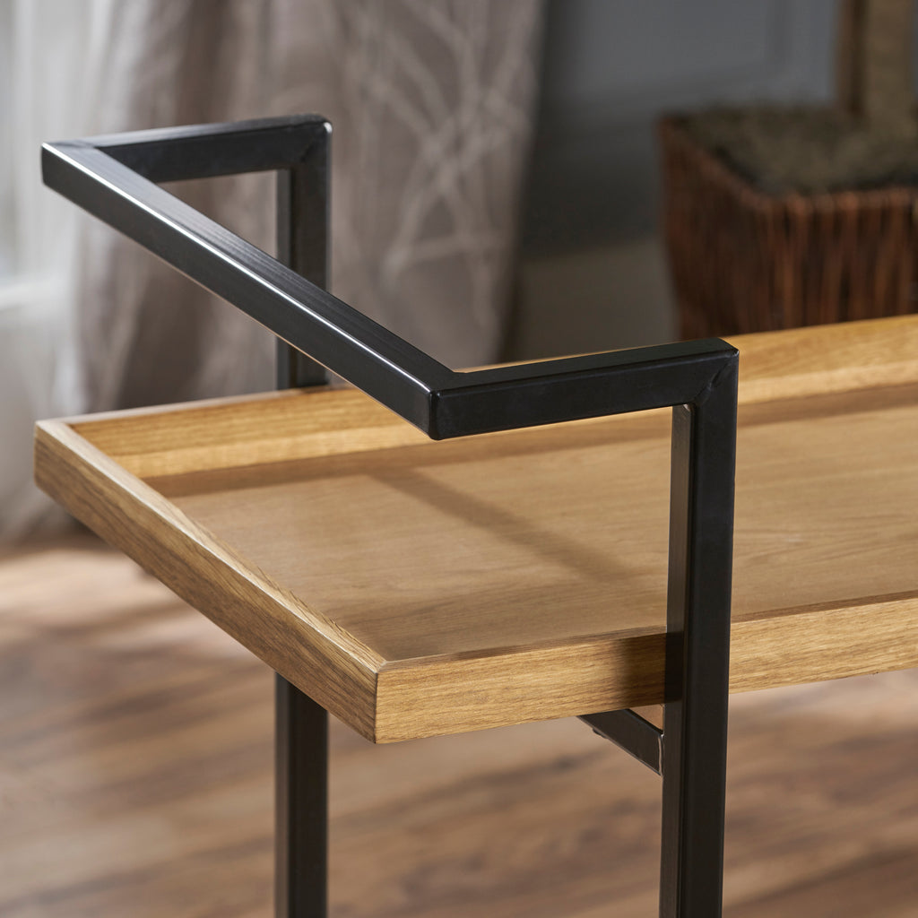 Modern Industrial Bar Cart with Shelving and Casters in Natural Wood and Metal, 38 x 16.1 x 33 inches - Grand Goldman Shop