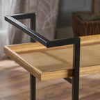 Modern Industrial Bar Cart with Shelving and Casters in Natural Wood and Metal, 38 x 16.1 x 33 inches - Grand Goldman Shop