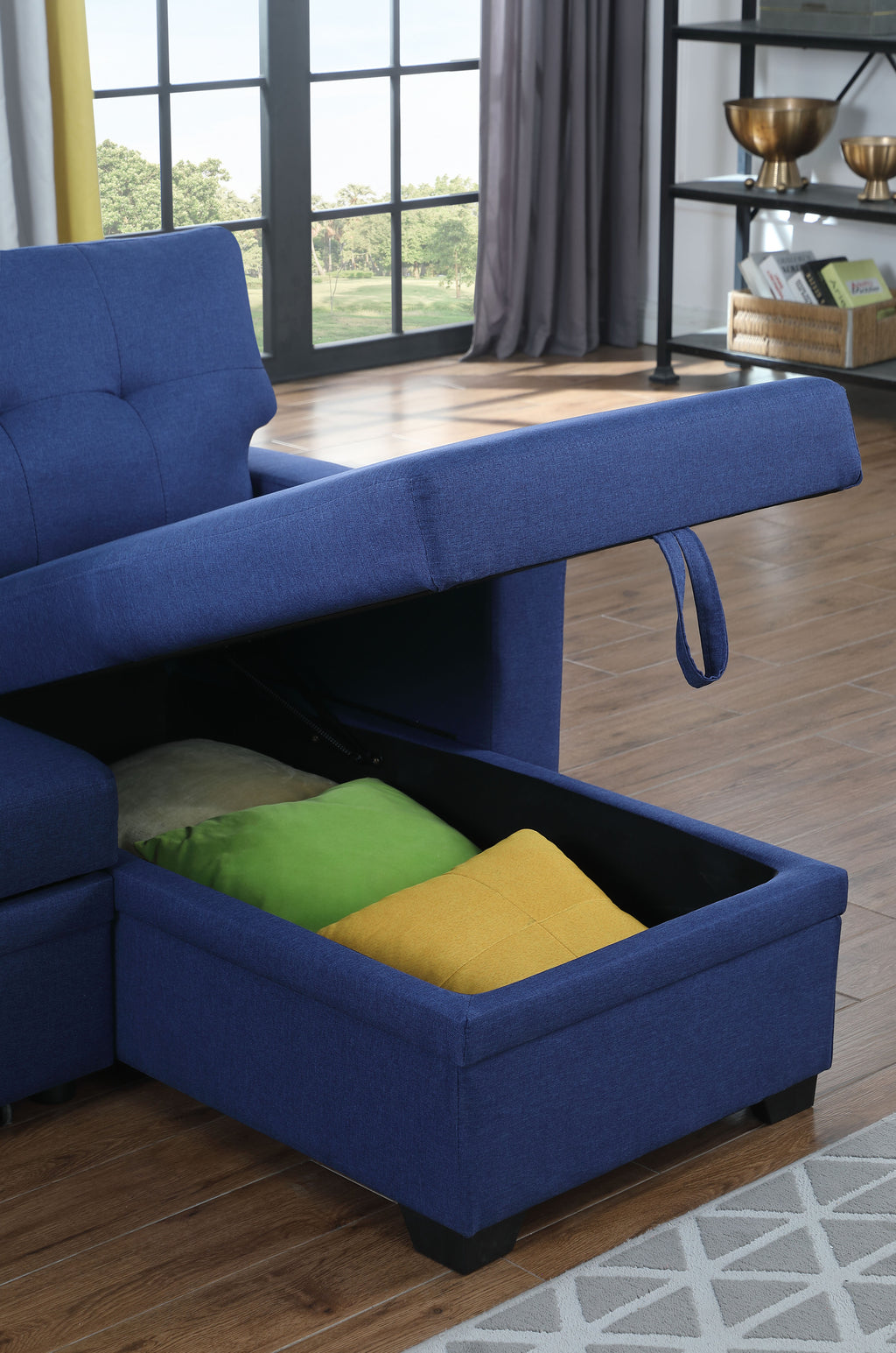 Upholstered Pull out Sectional Sofa with Chaise - Grand Goldman Shop