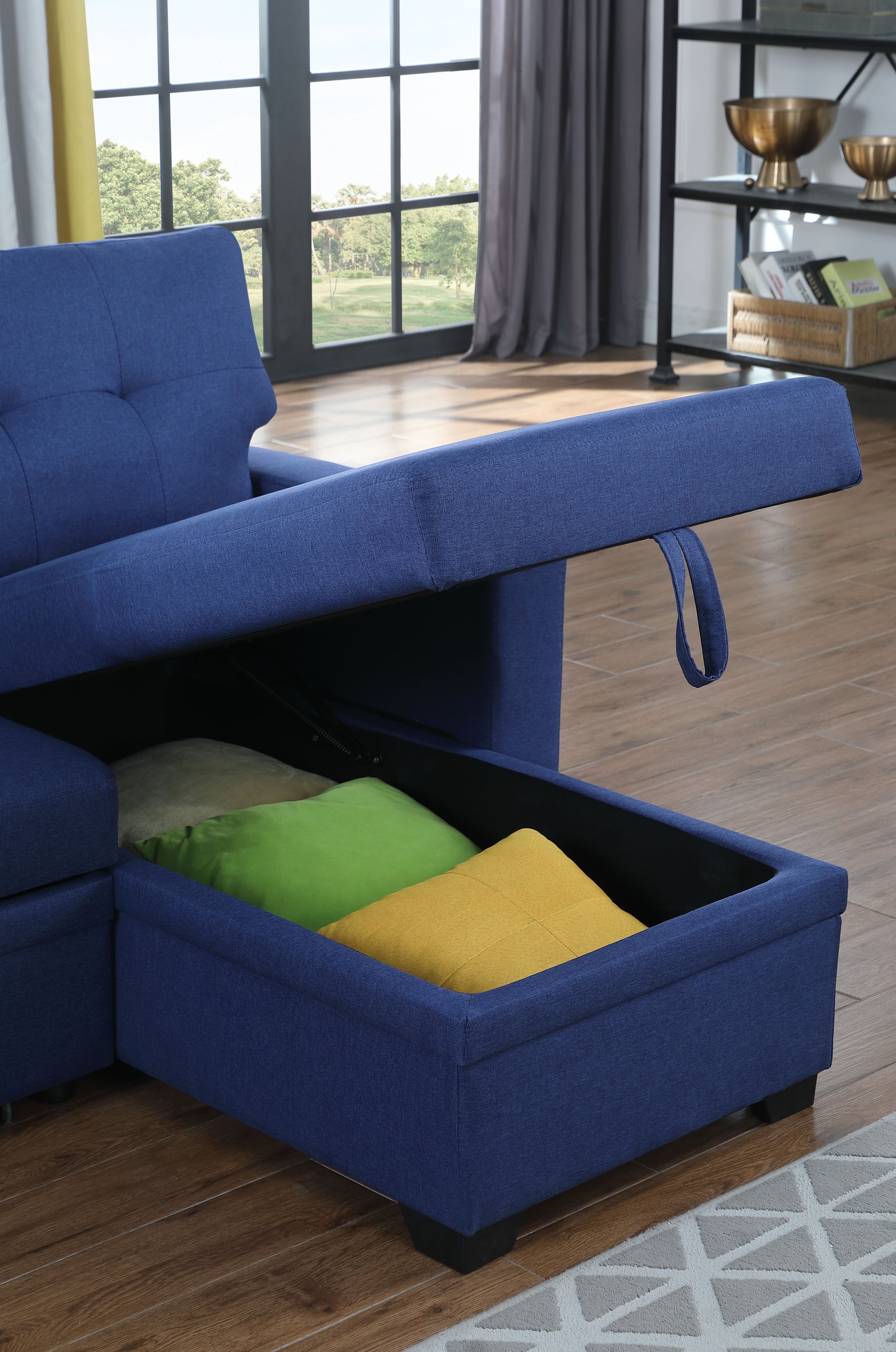 Upholstered Pull out Sectional Sofa with Chaise - Grand Goldman Shop