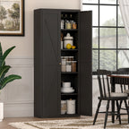 Black Metal Kitchen Pantry Cabinet with Adjustable Shelves and Gold Handles, Tall Steel Storage Locker for Kitchen, Living Ro
