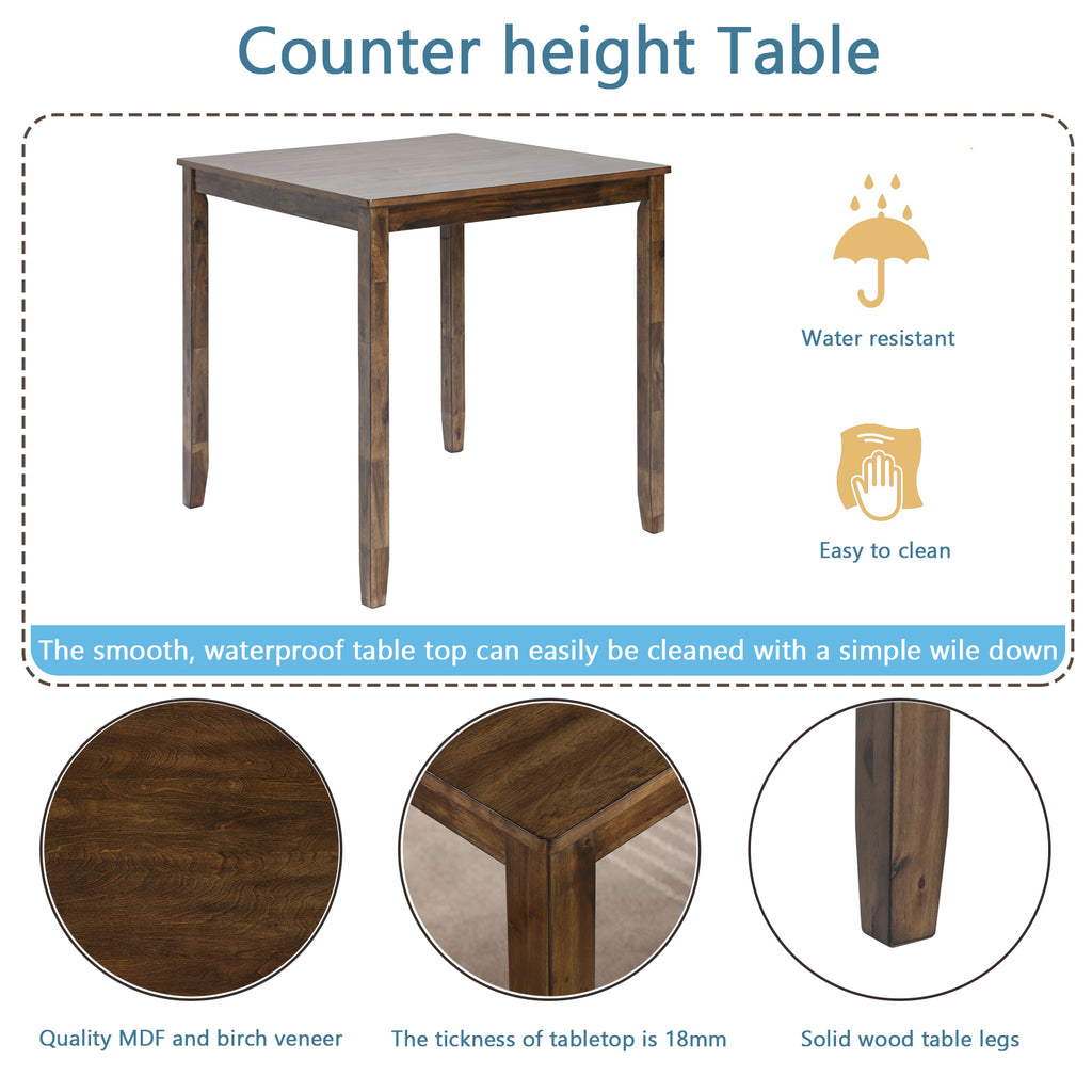 Wooden Dining Square Table, Kitchen Table for Small Space, 4 Person Counter Height Table, Walnut ONLY THE TABLE - Grand Goldman Shop