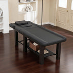 Spa Salon Massage Table with Bottom Storage, Adjustable Backrest (0-15°) & Detachable Headrest, High-Resiliency Waterproof Cu