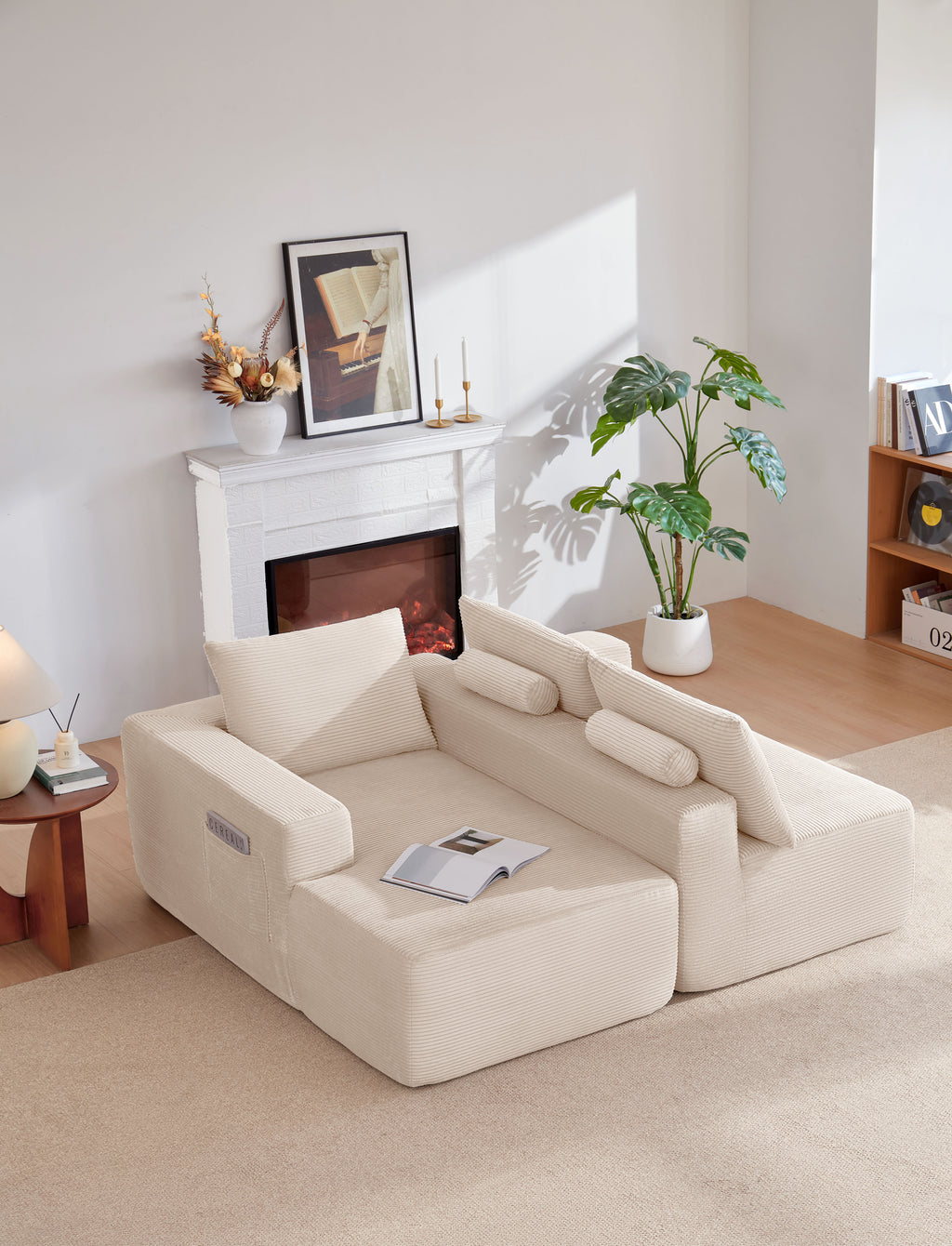 96.9''Cloud Sectional Couch with L-Shaped Chaise,Modern Modular Sofa with Deep Seat, Upholstered Couches for Living Room Bedroom,No Assembly Required,(Corduroy Fabric),White - Grand Goldman Shop